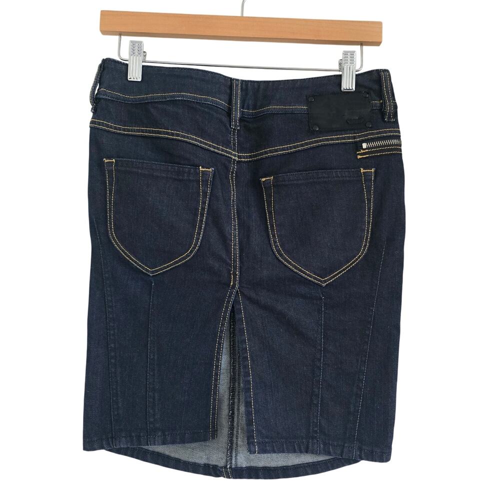 Diesel Vintage Y2K Low Rise Denim Mini Skirt Size 26 Back Slit Dark Wash - Picture 2 of 8